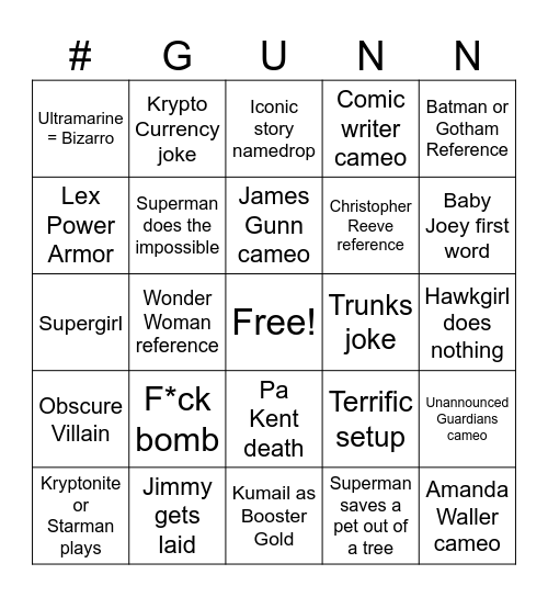 Superman 2025 bingo Card