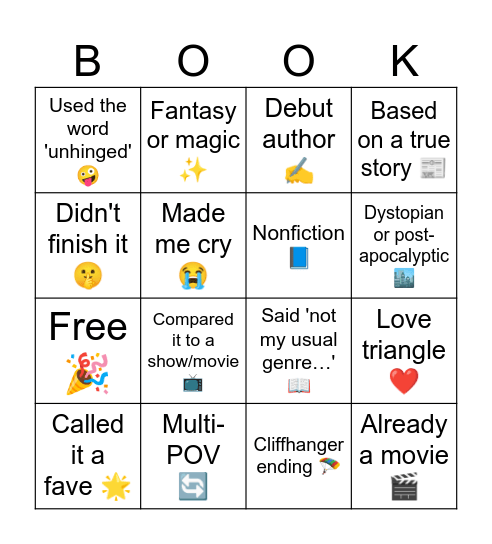 Bookworm Bingo Card