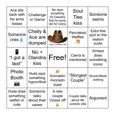 Love Island S7, E32 Bingo Card