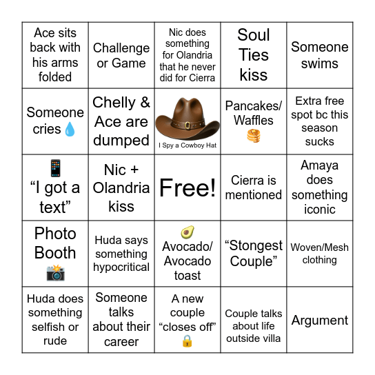 Love Island S7, E32 Bingo Card