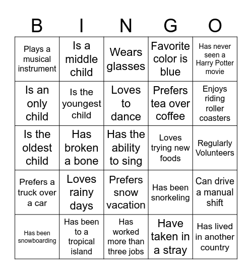 TBE Icebreaker Bingo Card