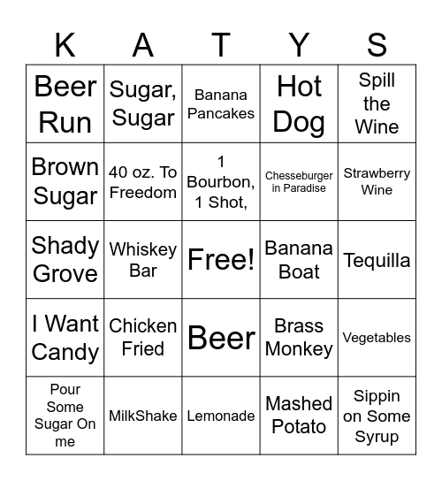 Food & Dranks Bingo Card