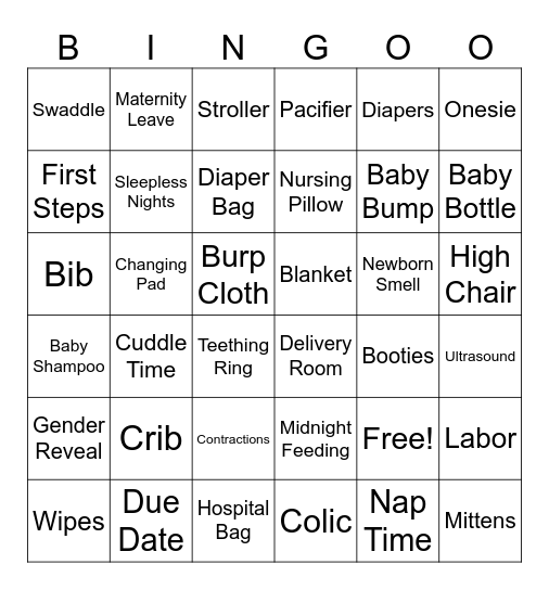Doris Baby Shower Bingo Card