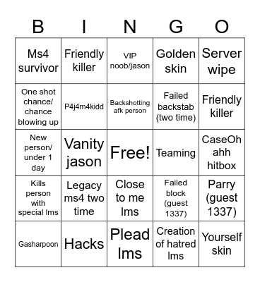 Forsaken Bingo Card