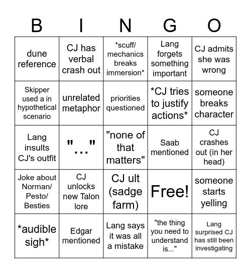CJ / Lang Convo Bingo Card