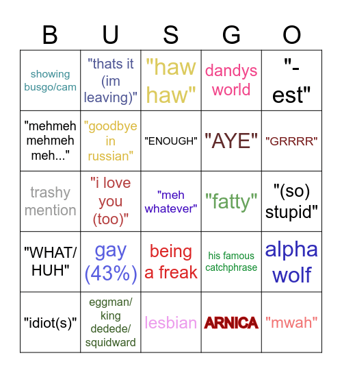 Busgo Bingo 2 Bingo Card