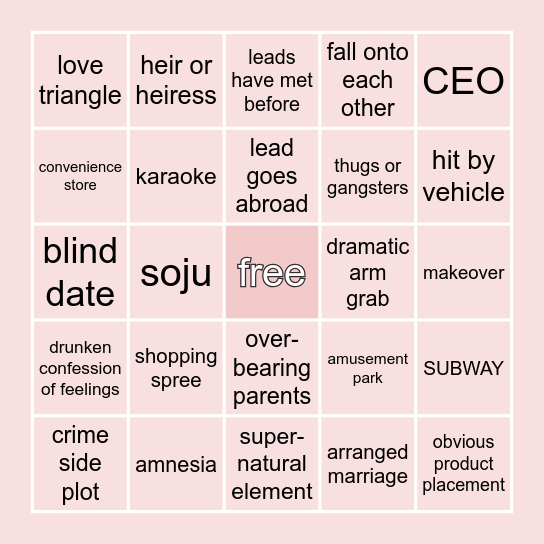 K-DRAMA TROPE BINGO Card