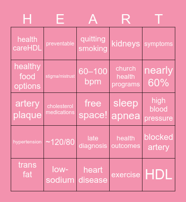 heart disease bingo !! Bingo Card