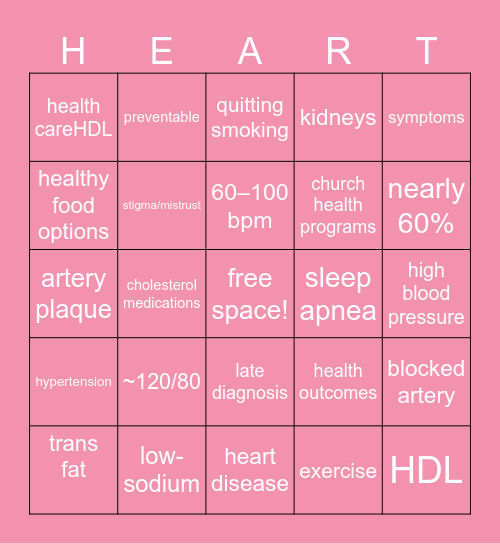 heart disease bingo !! Bingo Card