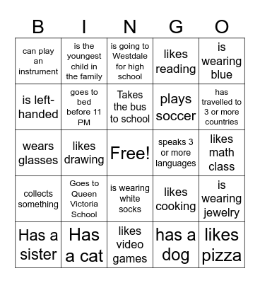 Classmate Bingo! Bingo Card