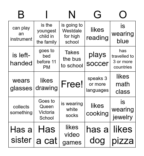 Classmate Bingo! Bingo Card