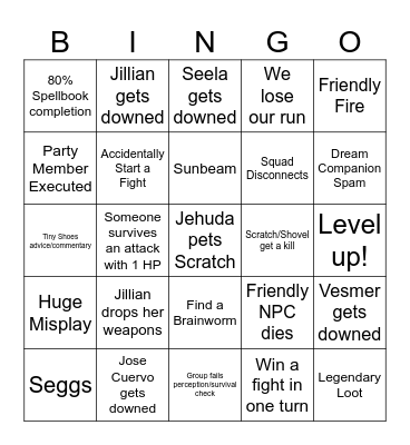 BG3 Bingo Card