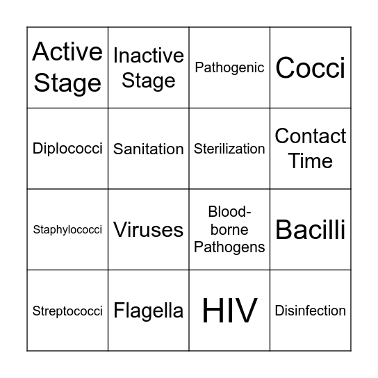 Infection Control Bingo Card