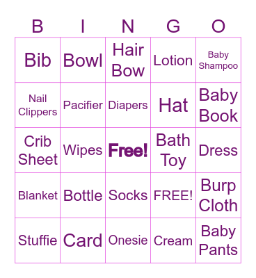 Baby Gift Bingo Card