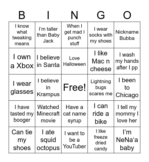 Bubba Bingo Card