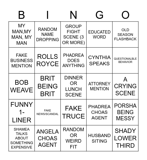 ATL Housewives S16 EP 17 Bingo Card