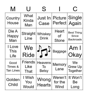 New Country Bingo Card