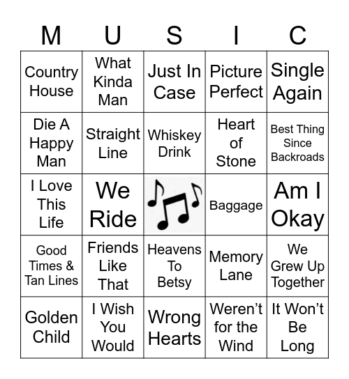 New Country Bingo Card