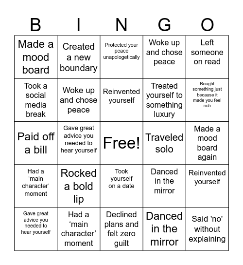 Self-Care Bingo Card