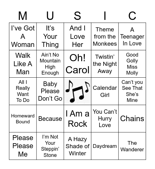 1960's Bingo Card