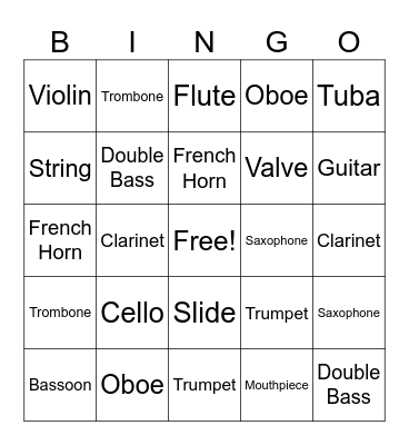 Instrument Family Bingo Card
