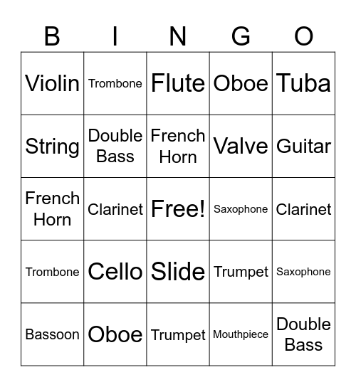 Instrument Family Bingo Card