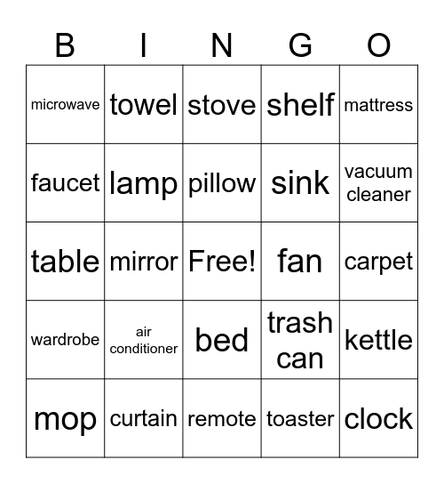 Homes Bingo Card