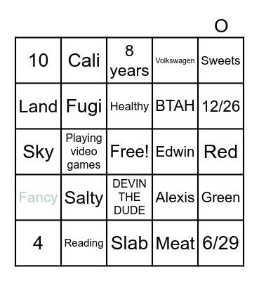 Bonner Bingo Card