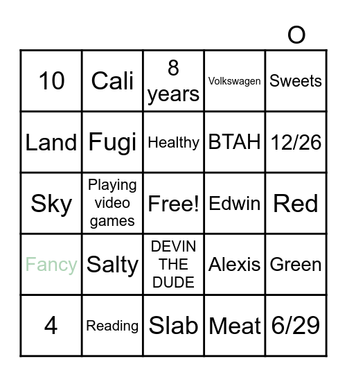 Bonner Bingo Card