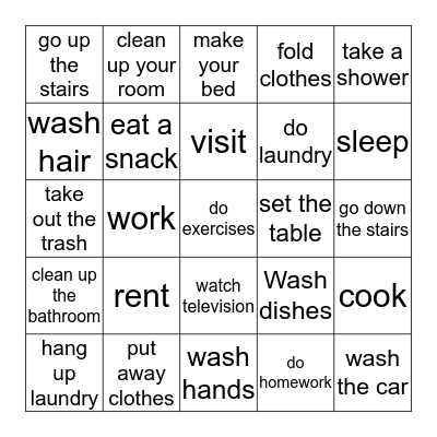 Actividades en la casa Bingo Card