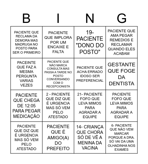 BINGO DO SUS Bingo Card