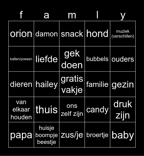 famielie bingo Card