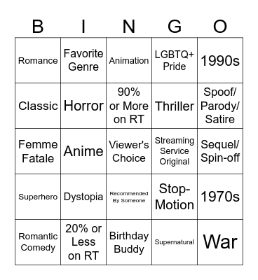 Movie/TV Bingo 2025 Bingo Card