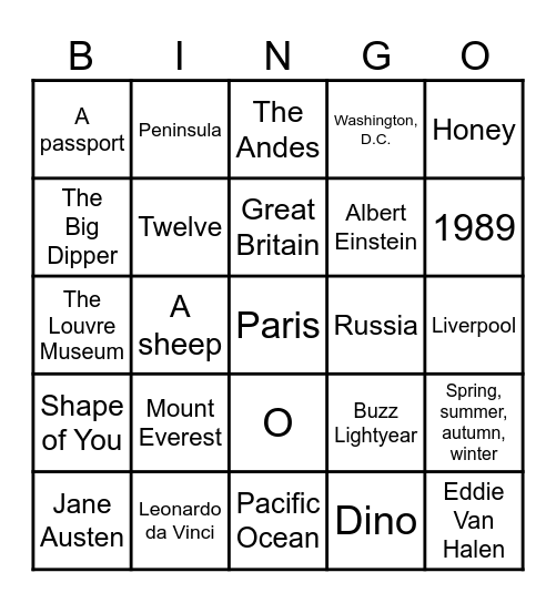 OS Q1, 25/25 - Bingo Card Bingo Card