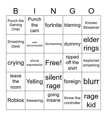Gamer Rage Bingo Card