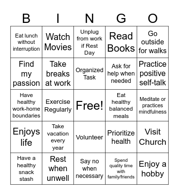 Work-Life Balance Bingo Card
