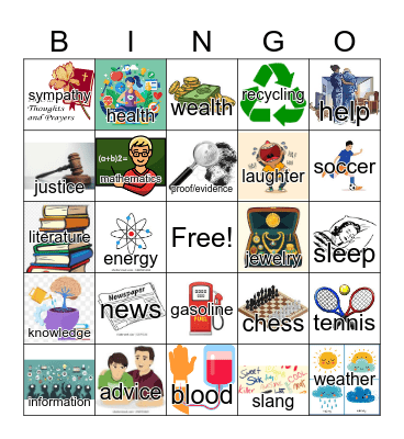 Noncount nouns 2 Bingo Card