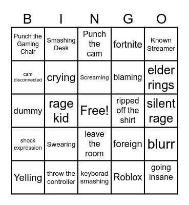 Gamer Rage Bingo Card