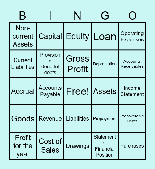 Financial Statement Bingo Card