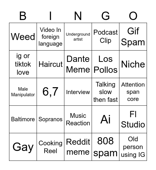 IG REELS Bingo Card