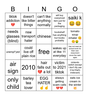me 🍅 Bingo Card