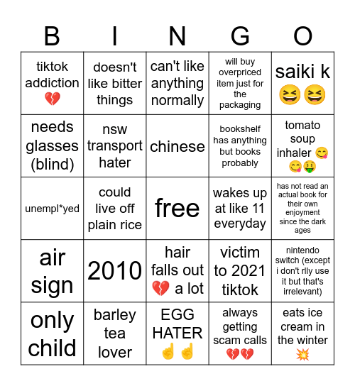 me 🍅 Bingo Card