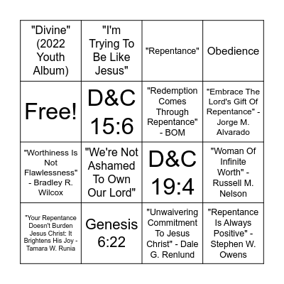Repentance Bingo Card
