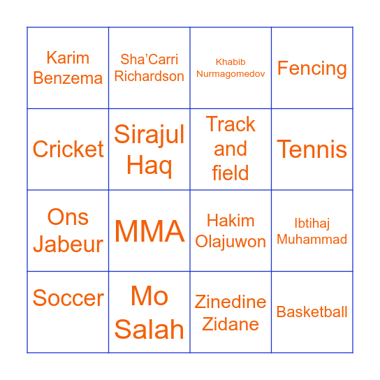 Muslim Athletes Bingo! Bingo Card