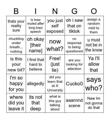 Ragebait Bingo Card