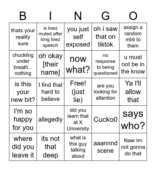 Ragebait Bingo Card