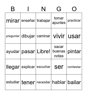 AR Verbs Bingo! Bingo Card