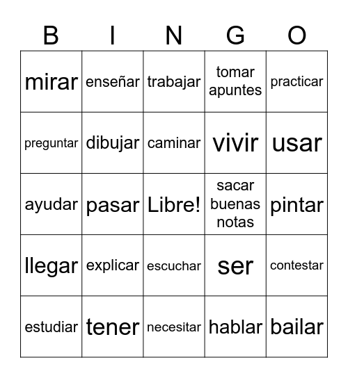 AR Verbs Bingo! Bingo Card