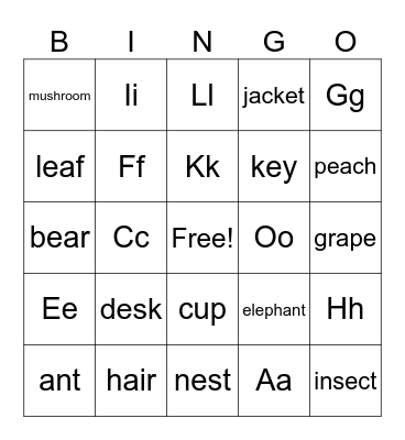 Alphabet Bingo Card