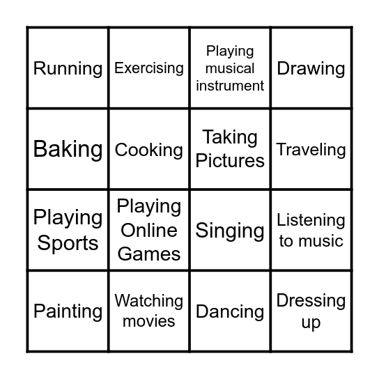 What's Your Hobbies? Bingo Card